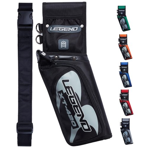 Legend XT420 Arrow Quiver - Quiver Arrow Holder, Archery Quiver with 3 Arrow Tube, Durable Nylon Hip Quivers with Multiple Pockets for Archery Accessories, Score Card & Tools - Right Handed, Black