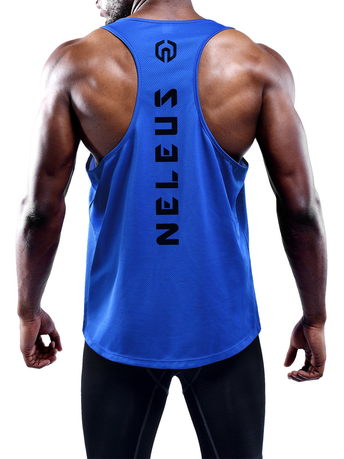 NELEUS Men's 3 Pack Dry Fit Y-Back Muscle Tank Workout Gym Shirt,5031,Olive Green,Blue,Navy Blue, M