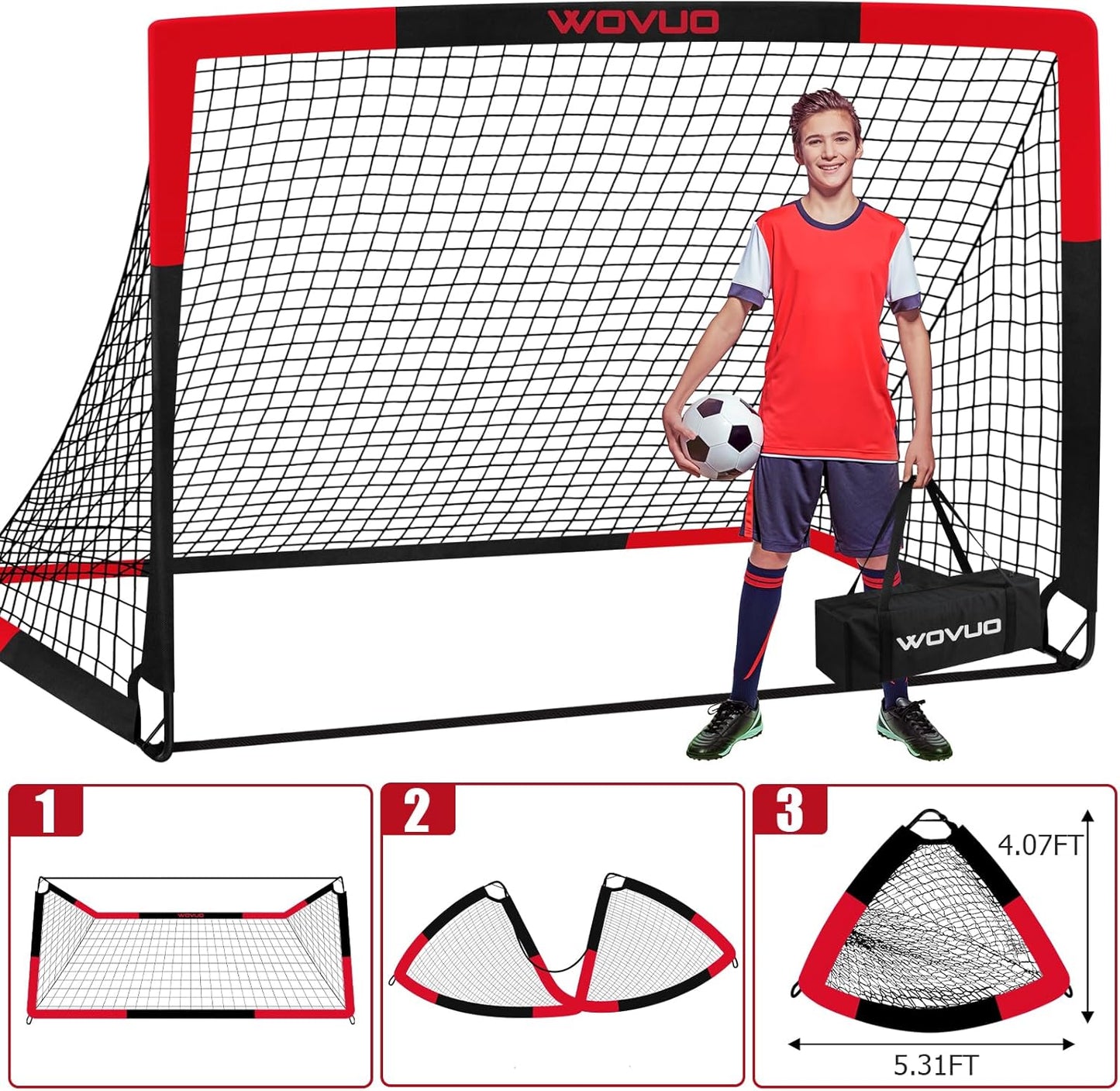 Kids Soccer Goals for Backyard Set of 2, 6x4 ft Portable Toddler Soccer Goal Training Equipment with Soccer Target, Ball, Cones, Soccer Net for Kids Age 3-5 6-8 8-12 10-12-14 Outdoor Sports Games Gift