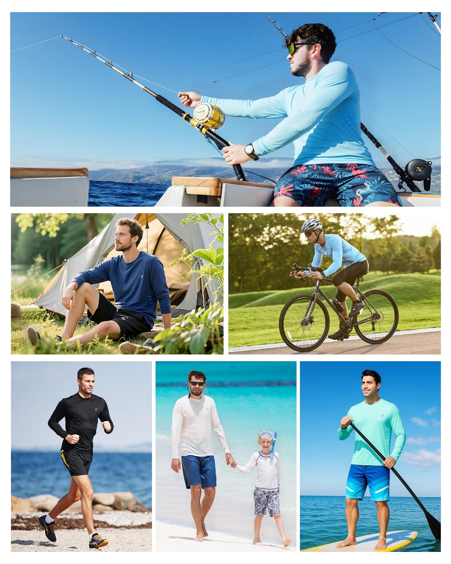 Runhit Men's UPF 50+ Sun Protection Shirts Long Sleeve UV Swim Shirt Fishing Hiking Running Rash Guard Quick Dry Lightweight White L