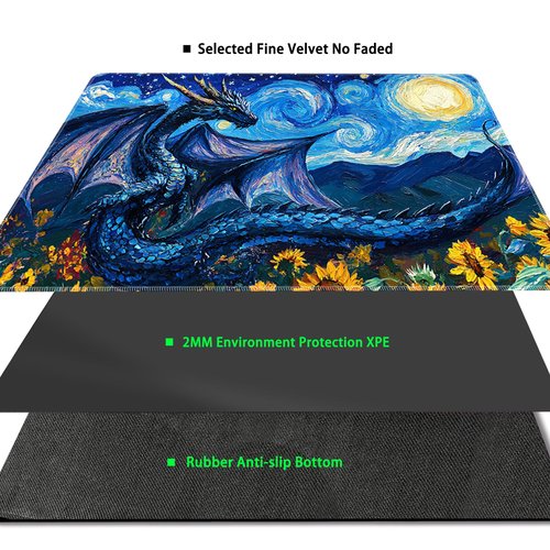 MTG Playmat Magic Card Playmat Game Mat,TCG & CCG Card Games Mat with Free Storage Bags Size 24 x 14 Inches (No with Zones,Dragon1)