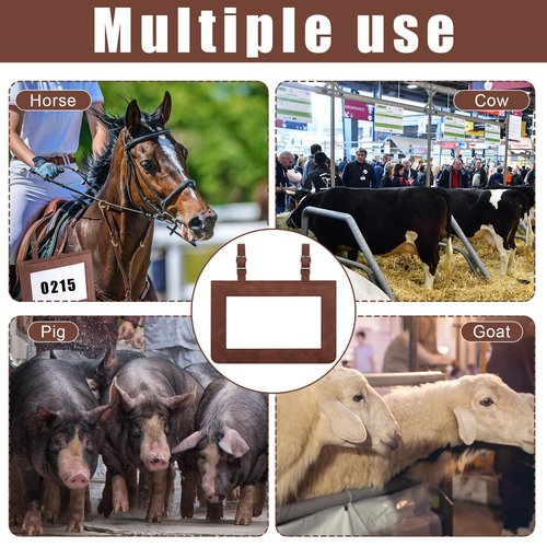Fullhawl 2 Pcs Horse Performance Number Holder Horse Show Supplies Leather Exhibitor Number Clip for Harness Pig Cattle Cow Goat Show Supplies (Brown)
