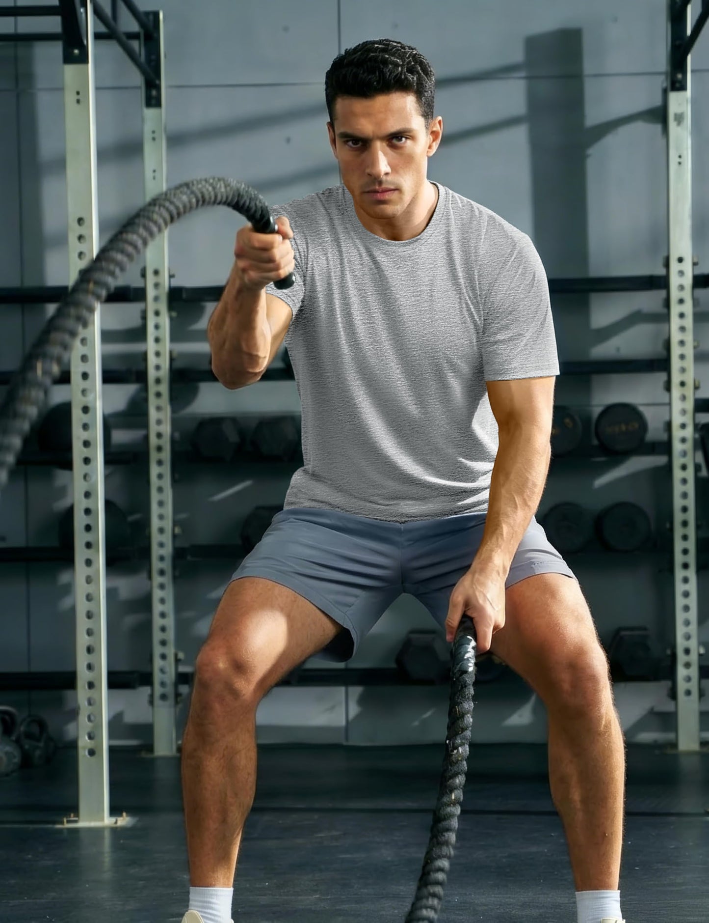 MAGCOMSEN Dry Fit Shirts for Men Short Sleeve Athletic Tops Moisture Wicking SPF Workout Shirts Performance Running Fishing Light Grey L