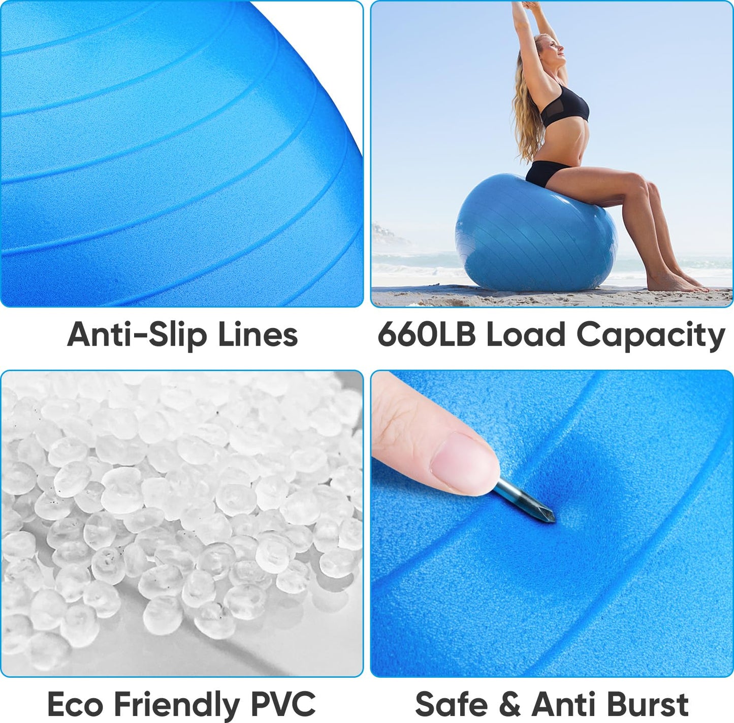 APEXUP Yoga Ball, 660 lbs Anti-Burst Exercise Ball with Pump, 5 Sizes (XXL(31"~34") 85cm, Blue)