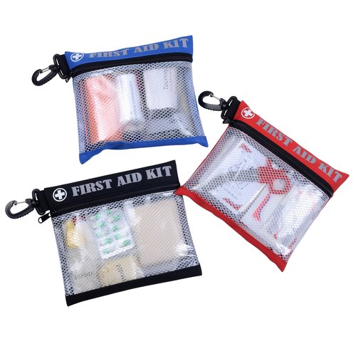 SdTacDuGe First Aid Kit Bag with Carabiner, 8.5 x 7.5 inches, Waterproof Mesh Front, Set of 3, Black Blue Red, For Travel, Home, Office, Vehicle, Camping, Outdoor (Bag Only)