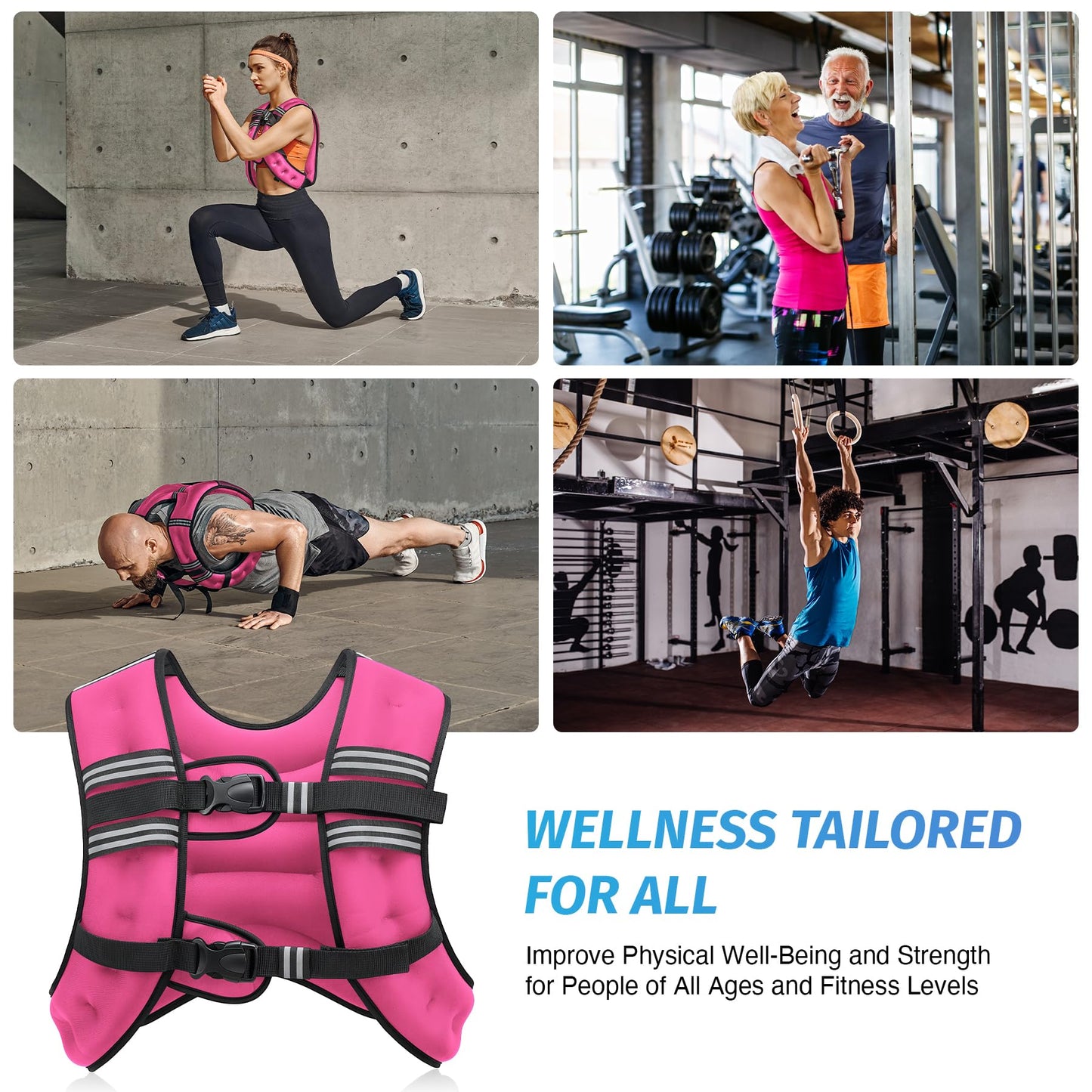 ZELUS Weighted Vest, 6lb/8lb/12lb/16lb/20lb/25lb/30lb Weight Vest with Reflective Stripe for Workout, Strength Training, Running, Fitness, Muscle Building, Weight Loss, Weightlifting, Pink(20 lb)