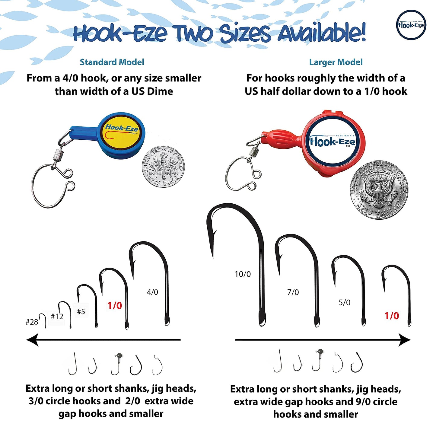 HOOKEZE Fly Fishing Safe Knot Tying Tool, Standard Yellow & Large Blue Combo - for Fishing Hooks, Jig Heads, Flies, Line Cutter, Swivels, Safe Hook Covers - Suitable for Bass, Kayak and Fly Fishing