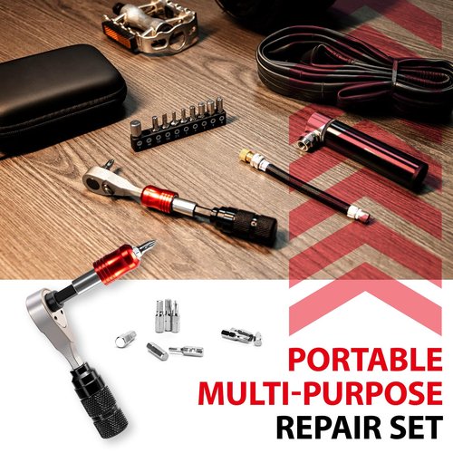 EMERK Bike Repair Tool Kit – Bicycle Multi-Tool Kit with Mini Pump, Ratchet Reversible Tool &10 Tool Bits, Tire Levers, and Portable Bag for Camping and Travel