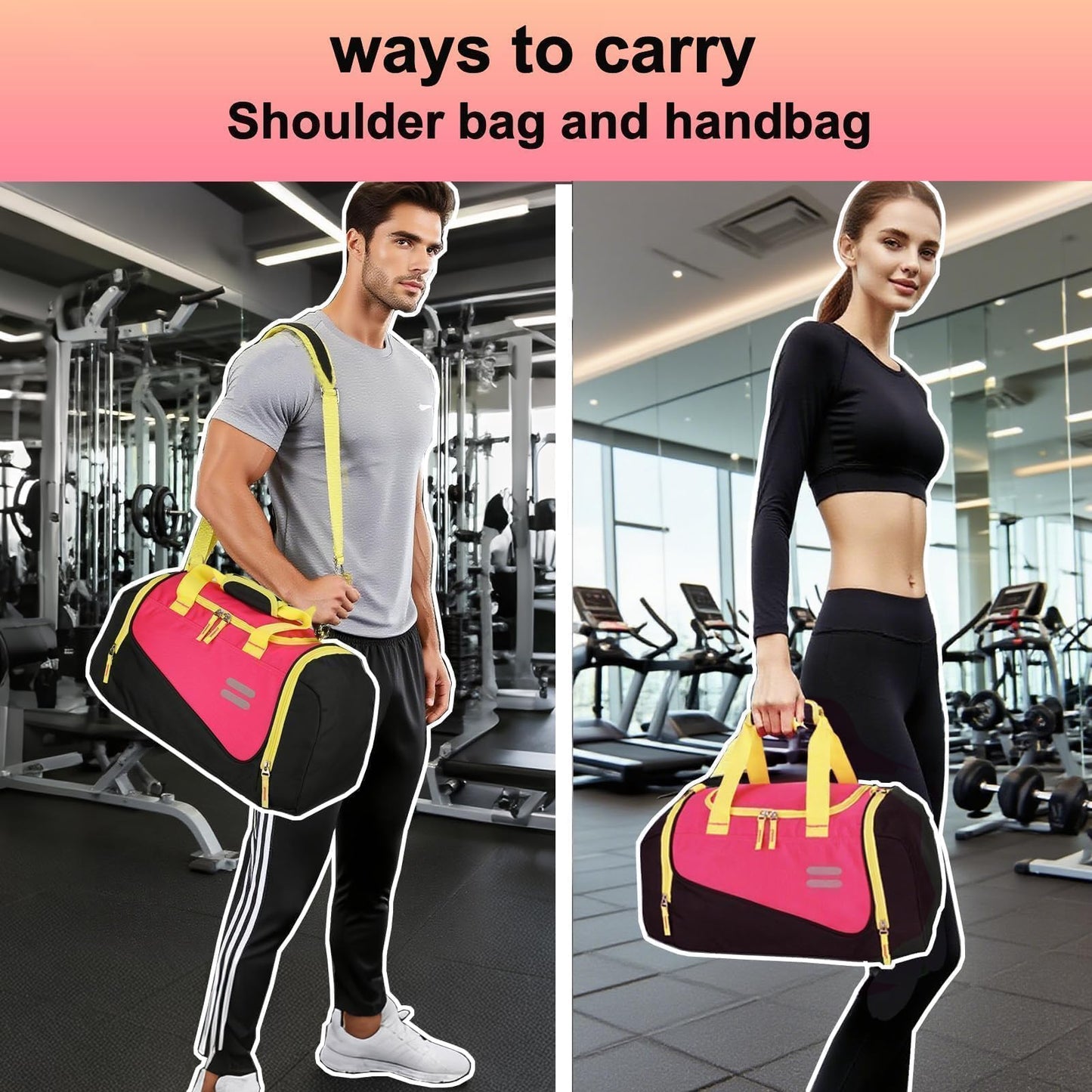 Urbanstand Gym Bag for Men & Women - 30L Duffel Bag with Shoe Compartment, Weekender Water Resistant Sports Duffle Bag for Travel, Fitness & Workouts, Pink Yellow