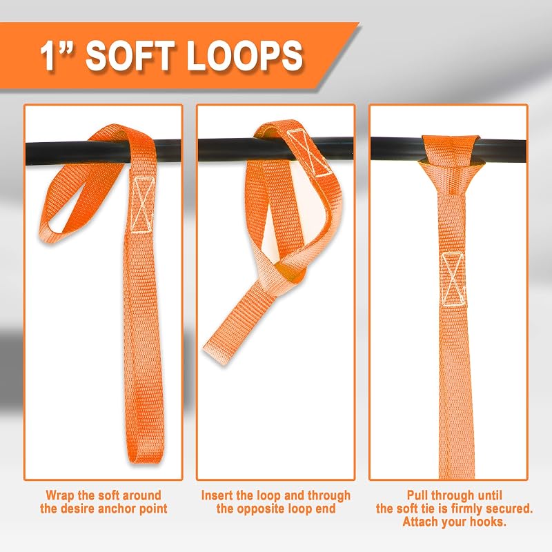 Cartman 6-Pack 1in x 18in Soft Loop Tie-Down Straps - 3600lb, Orange 6pk