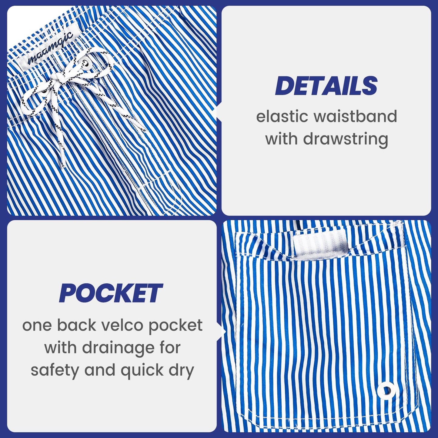 maamgic Mens Swim Trunks Quick Dry Swim Shorts with Mesh Lining Funny Swimwear Bathing Suits 7inch Blue Striped Small