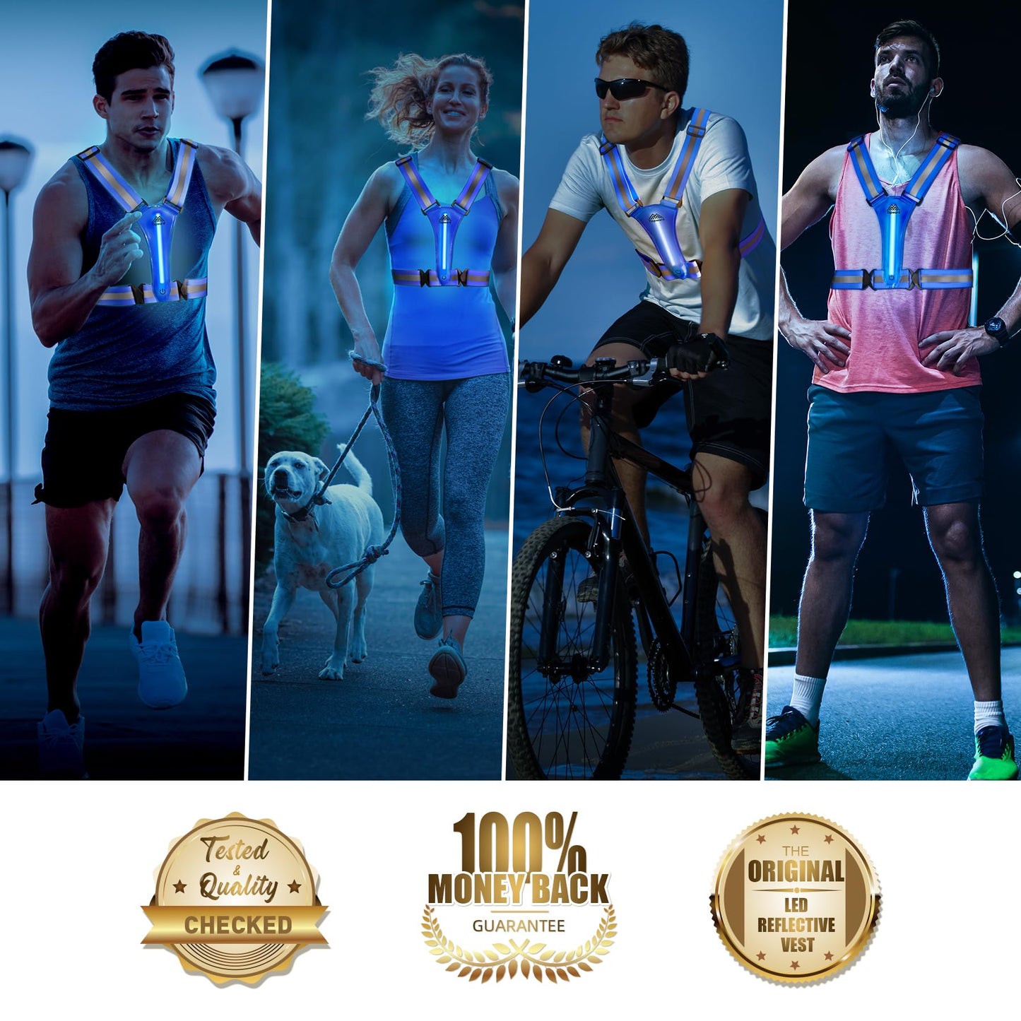 Topward LED Reflective Vest Safety Gear, Light Up Vest for Night Walking Cycling, High Visibility Running Vest with Reflective Strips