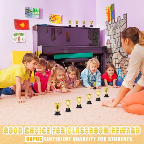 Fumete 60 Pack Mini Trophies for Kids 3. 4 Inch Plastic Golden Award Trophies Prize for Sports, Party Favors, Kids Classroom School Rewards, Competition or Celebration Awards, Sports Tournament