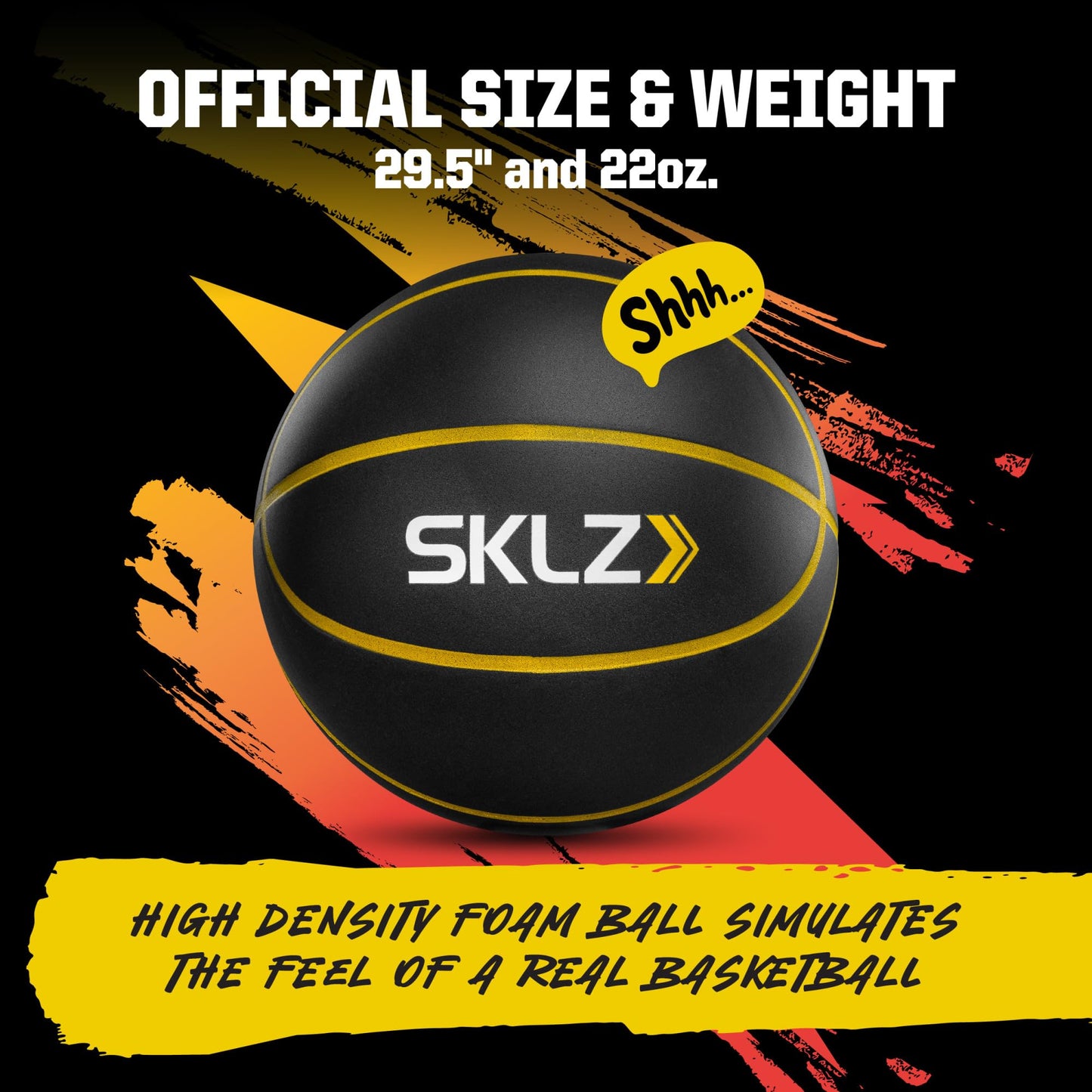 SKLZ Bashhhketball Pro Silent Basketball – Official Size 7, 29.5" Indoor Foam Training Ball, Quiet Dribbling