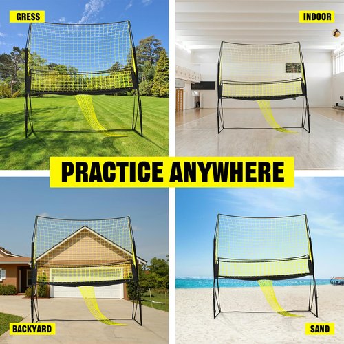 Adjustable Volleyball Training Net – 11ftx8ft, Portable Volleyball Practice Net for Serving, Spiking, Setting – Yellow & Black, Easy Setup for Indoor/Outdoor Use