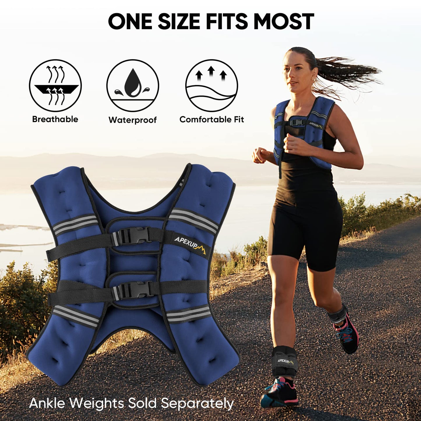 APEXUP 15lbs Weighted Vest Men Women, Weight Vest for Women Workout Equipment for Strength Training Running (Blue)