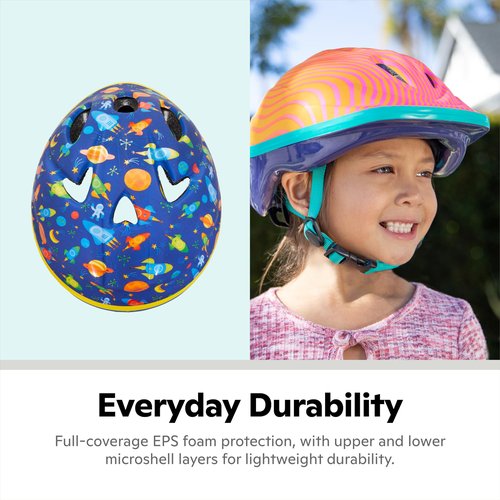 Schwinn Classic Infant Bike Helmet for Boys Girls Age 0-3 Years Old, Suggested Fit 44-50 cm, Dial Fit, Full Range Padding, Lower Molded Shell, Integrated Visor, Blue Space Design