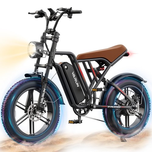 VARUN Electric Bike Peak 750W - 65+ Miles Long Range Electric Bike for Adults - Reaches 25MPH, 48V 13Ah Battery, Full Suspension, 7-Speed All-Terrain 20" Fat Tire Electric Motorcycle Dirt Bike