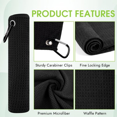 PEASUG 3 Pack Golf Towels (16" x 16"), Absorbent Waffle Pattern Golf Towel for Golf Bag, Tri-Fold Portable Microfiber Golf Towels for Men & Women with Carabiner Clip, Gray/Red/Black