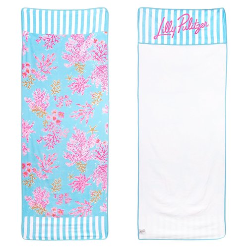 Lilly Pulitzer Cotton Beach Chaise Lounge Towel, Plush Chair Cover 30" x 81.75" Pool Towel (Royal Coral)