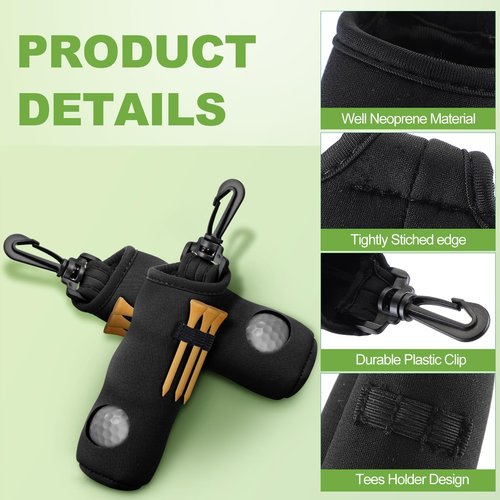 4 Pieces Golf Tee Holder Golf Ball Carry Bag Pouch Ball Holder Keychain Belt Clip Gifts Accessories(Black,Simple)