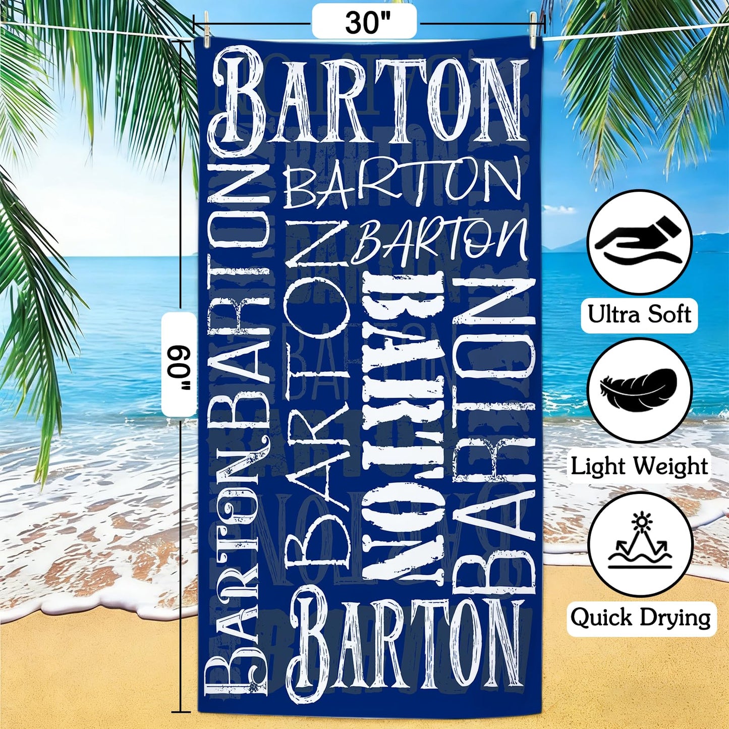 Yoke Style Personalized Beach Towels for Kids, Custom Sand Free Microfiber Beach Towel with Your Name, Customized Quick Dry Pool Towels Easter Gifts for Girls Boys Toddler
