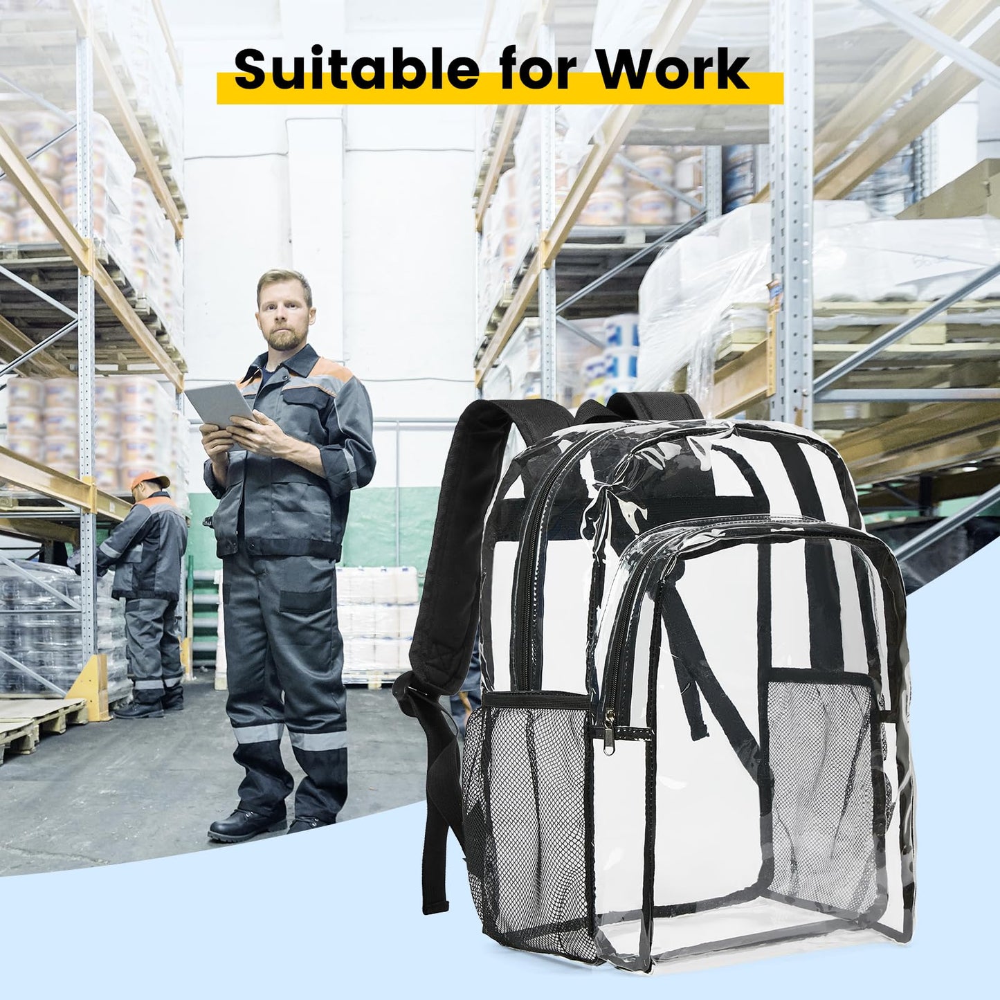 Vorspack Clear Backpack Heavy Duty - Transparent See Through Backpacks Extra Large Clear Bookbag for College Work Travel - Black