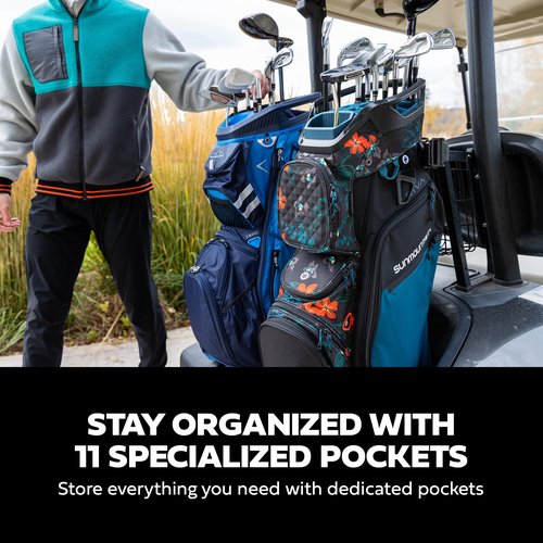 Sun Mountain 2025 C-130 14 Way Golf Bag with Full-Length Dividers and 11 Pockets for Ultimate Convenience - Lightweight Golf Cart Bag with Cart Strap Pass-Through for Golf Carts - Steel Black Red