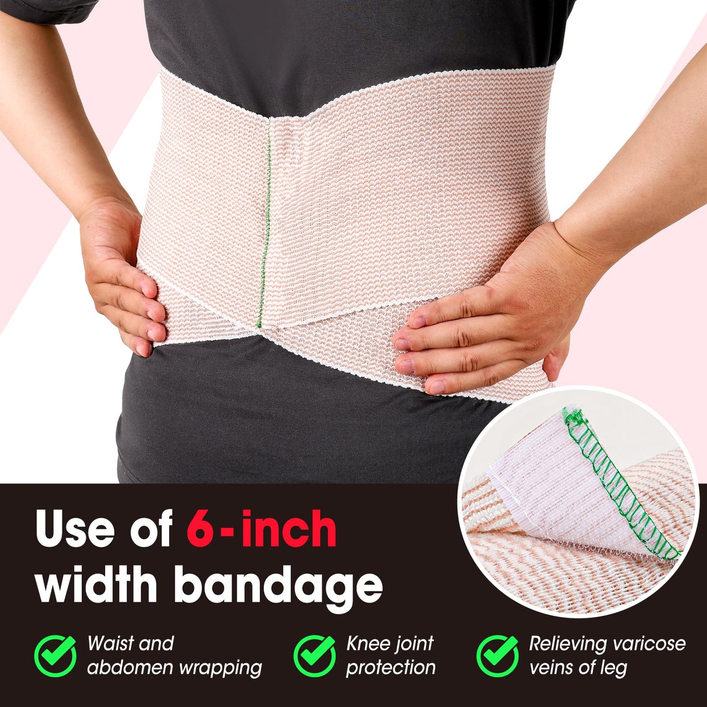 YesBes 6 Pack Premium Elastic Bandage Wrap(2x2, 2x3, 2x4), Compression Bandage Wrap, Lymphedema Wraps for Legs, Ankle, Knee, Tummy
