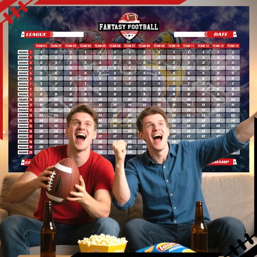 PUNCHMAN 2025-2026 Fantasy Football Draft Board Kit - 5.1x3.5 Ft Waterproof XL Fantasy Football Draft with 570+ Removable Labels (Top Rookie Sticker) & Schedule for Fantasy Football Draft Party