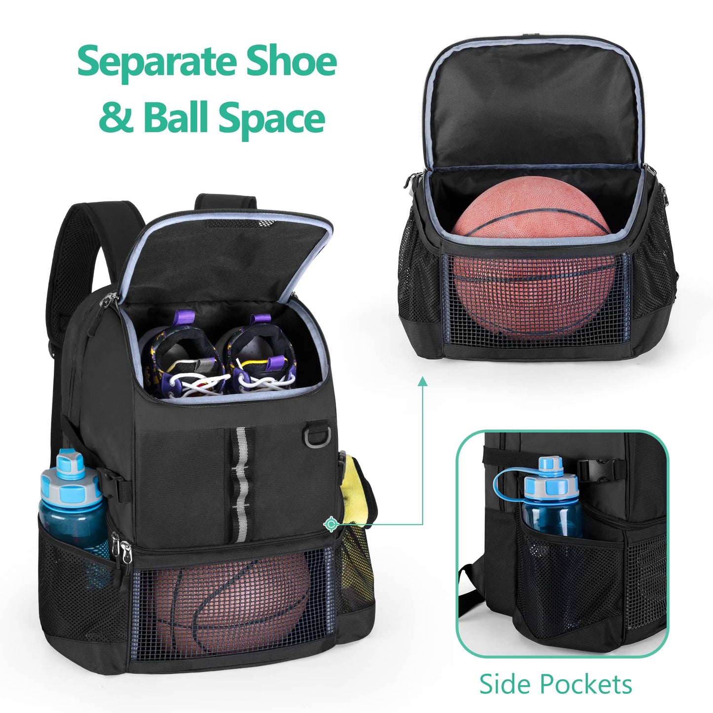 GOBUROS Basketball Bag Backpack with Ball & Shoe Compartment, Soccer Bag