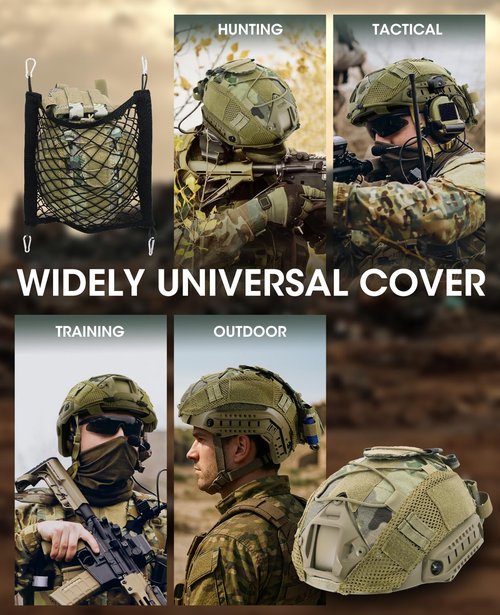 ANZOME Helmet Cover with Battery Rear Pouch and Net Holder, Tactical Cloth Cover for Ops-Core Fast PJ Helmet in Size M/L, OneTigris PJ Airsoft Helmet in Size M/L