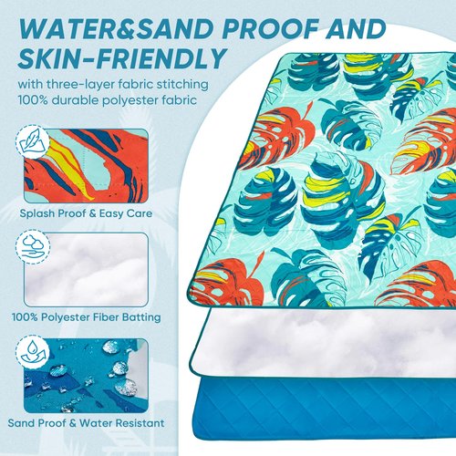 Old Bahama Bay Beach Blanket Sandproof Waterproof Compact Sand Free Beach Mat Foldable Picnic Blankets Washable Outdoor Blanket for Beach Vacation, Camping, Park, Travel