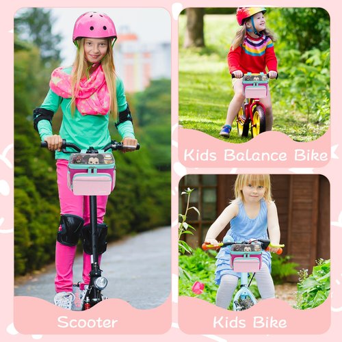 Kids Bike Basket, Front Frame Handlebar Bag for Toddler Scooter Tricycle Bicycle, Cute Small Fabric Bicycle Basket for Boys & Girls, Pink