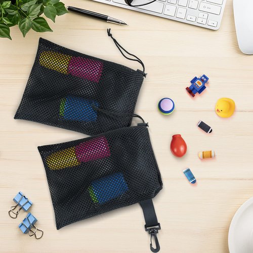 Riuog 10 PCS With Clips Mesh Drawstring Bags, Portable Nylon Storage Bags for toy,Sports Storage,Outdoor activities etc. (7.9x11.8in)