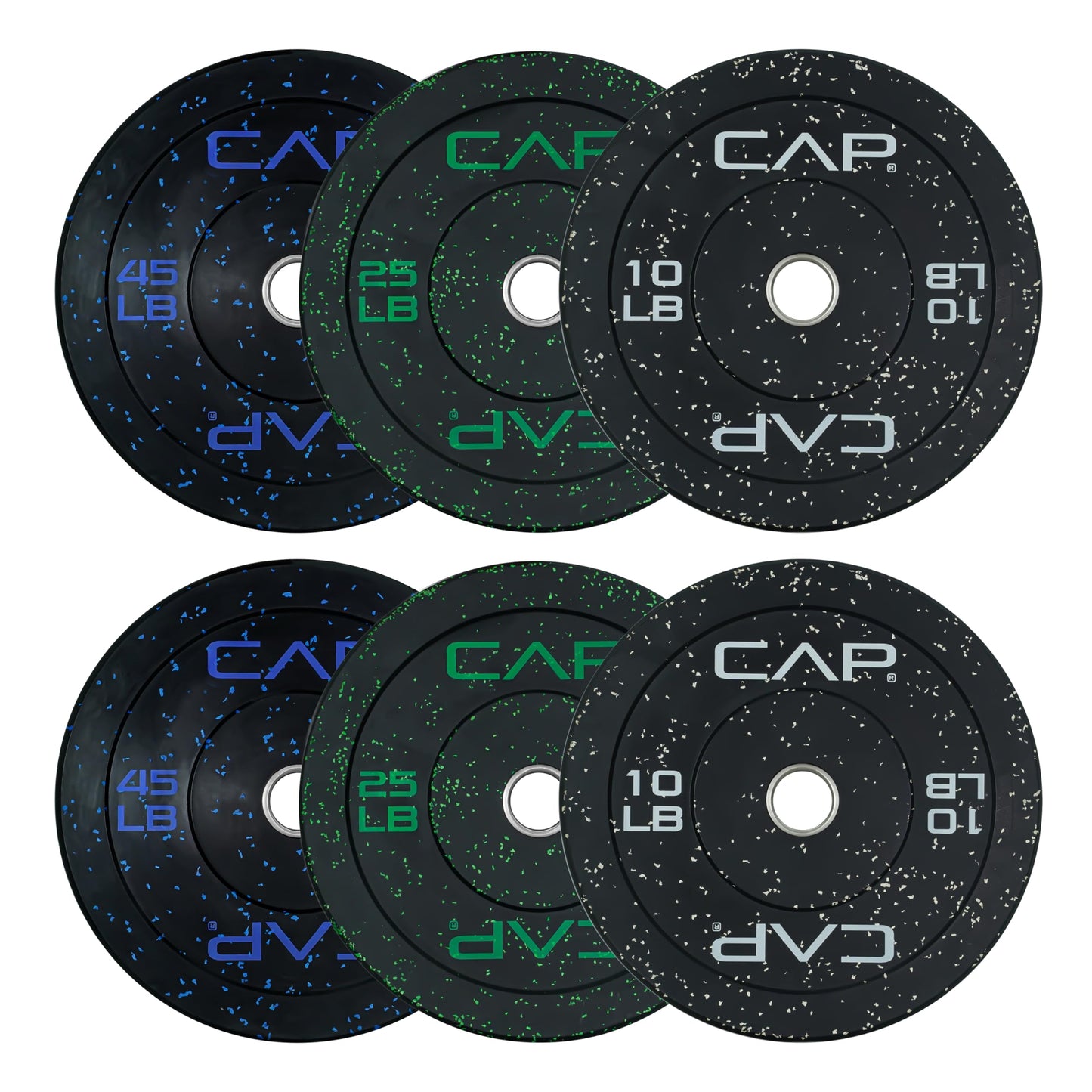 CAP 160 lb Economy Speckled Olympic Bumper Plate Set 2-Inch Olympic Plates, Medium Bounce Rubber Weight Plates with Steel Hub for Weightlifting, Strength Training & Home Gym Workouts
