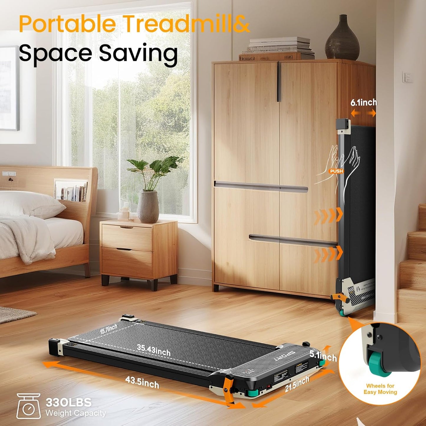 2 Side Walking Pad Treadmill with Incline Massage Function, 2 in 1 Under Desk Treadmills Walking Pad and Foot Massager for Home/Office, Portable Treadmill with Remote Control LED Display