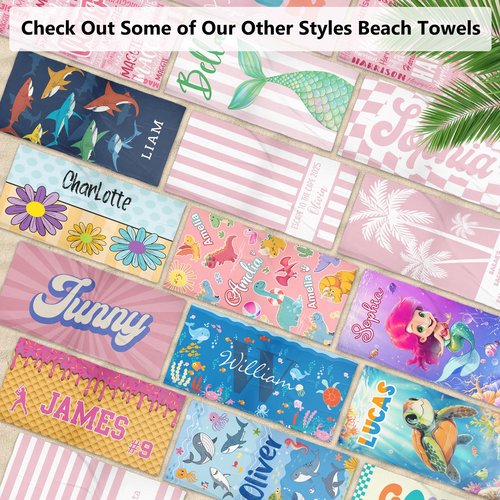 Infiher Personalized Beach Towels for Kids,Custom Kids Monogrammed Towels with Name,Customized Microfiber Quick Dry & Sand Free Beach Towel for Swim,Bath,Pool,Gifts,Girls Mermaid Towel(2 Styles)