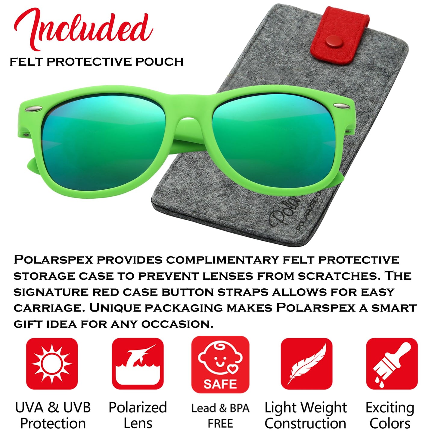 PolarSpex Toddler Boys and Girls Kids Polarized Green Style Sunglasses