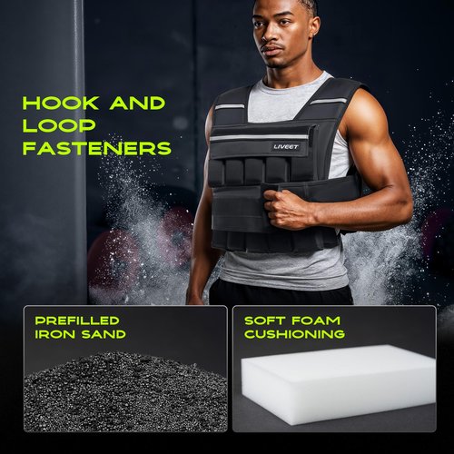 Liveet Adjustable Weighted Vest for Men Women, 60lb Weight Vest with 20 Removable Weights, Heavy Duty Running Vest with Reflective Strips for Walking Strength Training Calisthenics