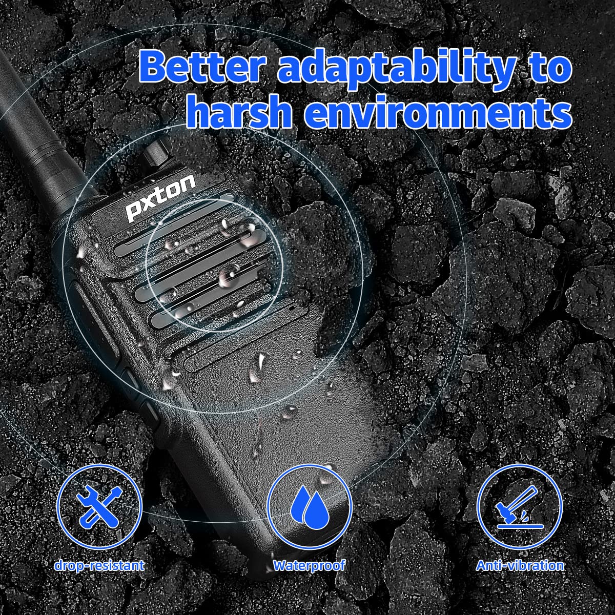 pxton 999S Rechargeable walkie talkies for Adults Long Range with Upgrade earpieces and Charger Dock,GMRS Handheld Two Way radios IP54 Waterproof 10 NOAA CH walkie Talkie (2 Pack)