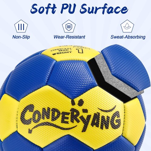 Conderyang Handball Ball with Pump Needle Size 1 PU Blue and Yellow Hand Ball Balls Single Handball Attractive and Durable Design for Youth League Game Training Practice 5.9 Inches/15cm