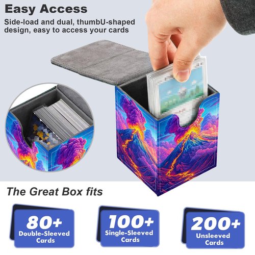 GYSYZJDH Premium MTG Deck Box – Holds 120+ Sleeved Cards, PU Leather Magnetic TCG Card Deck Box for MTG, Commander, and More, Colorful Volcano