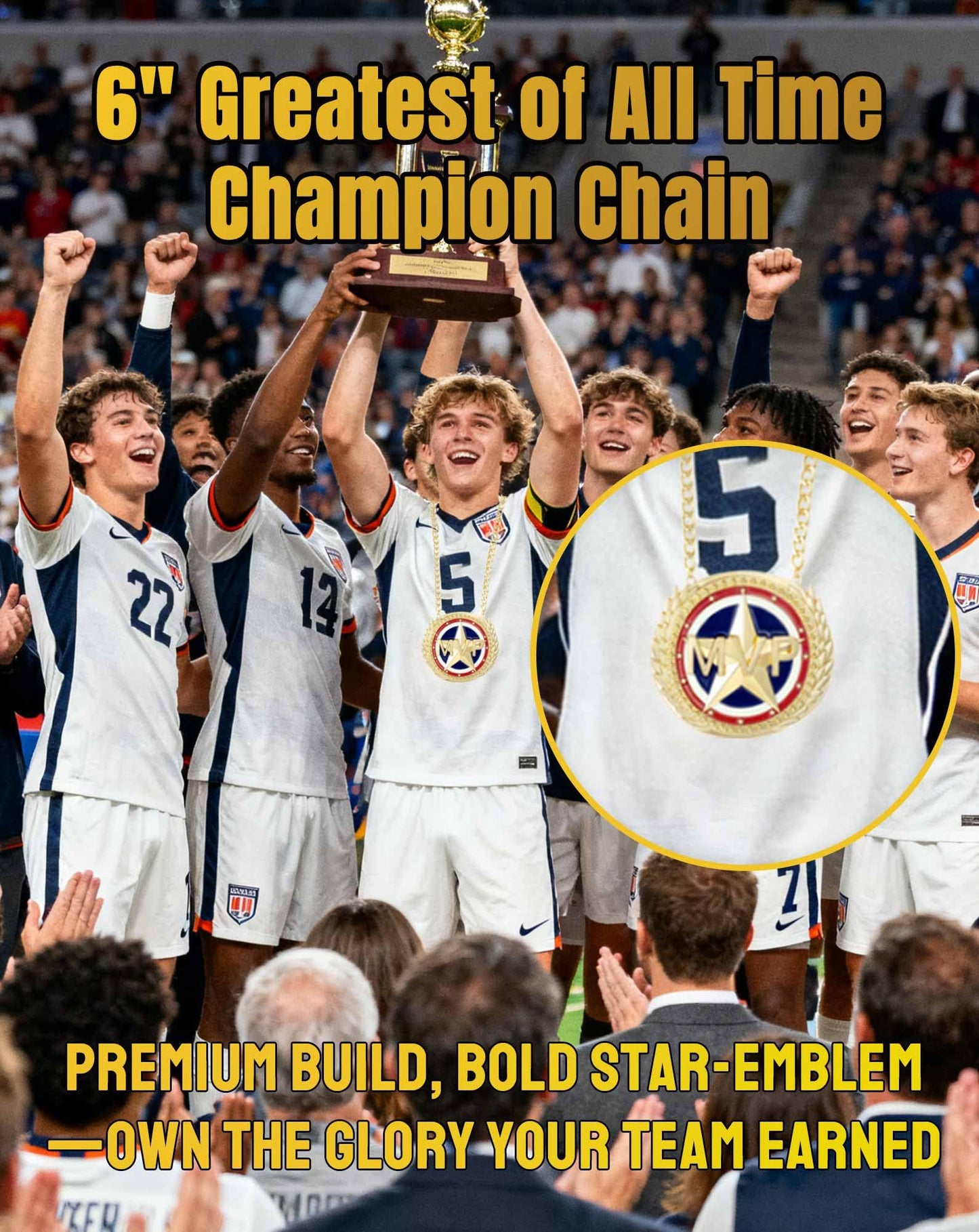 BSTWARM 6" Heavy Duty Champion Awards Medal Trophy - MVP Big Gold Turnover Chain for Football Fantasy Basketball Soccer Sports Achievements Necklace Athlete Prize Gifts