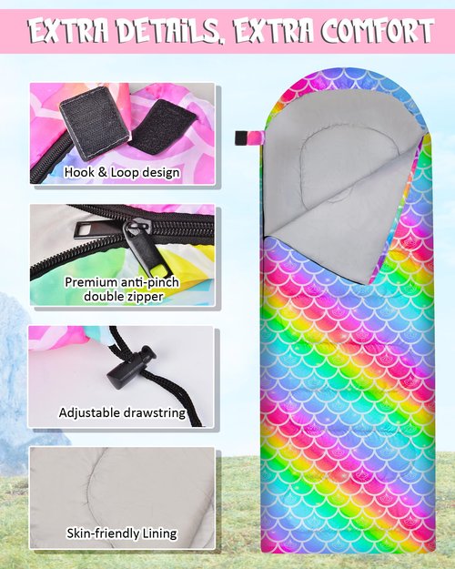 Kids Sleeping Bag for Kids Girls, 3 Season Warm & Cool Weather Lightweight Waterproof Camping Sleeping Bag with Carry Bag for Camping Hiking Traveling Outdoor Indoor