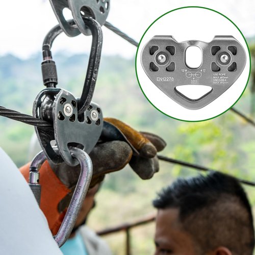 Double Zip Line Pulley Trolley, 30kN 6700LBS Tandem Dual Speed Pulleys for 1/4 5/16 3/8 1/2 Rope, Heavy Duty Accessories and Parts for Rescue, Climbing, Hauling, Backyard, Mountaineering, Rigging