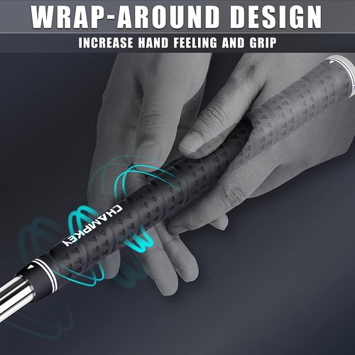 CHAMPKEY WRAP-Y Rubber Golf Grips 13 Pack Come with All Repair Kits - High Feedback and Traction Golf Club Grips(Midsize, Black)