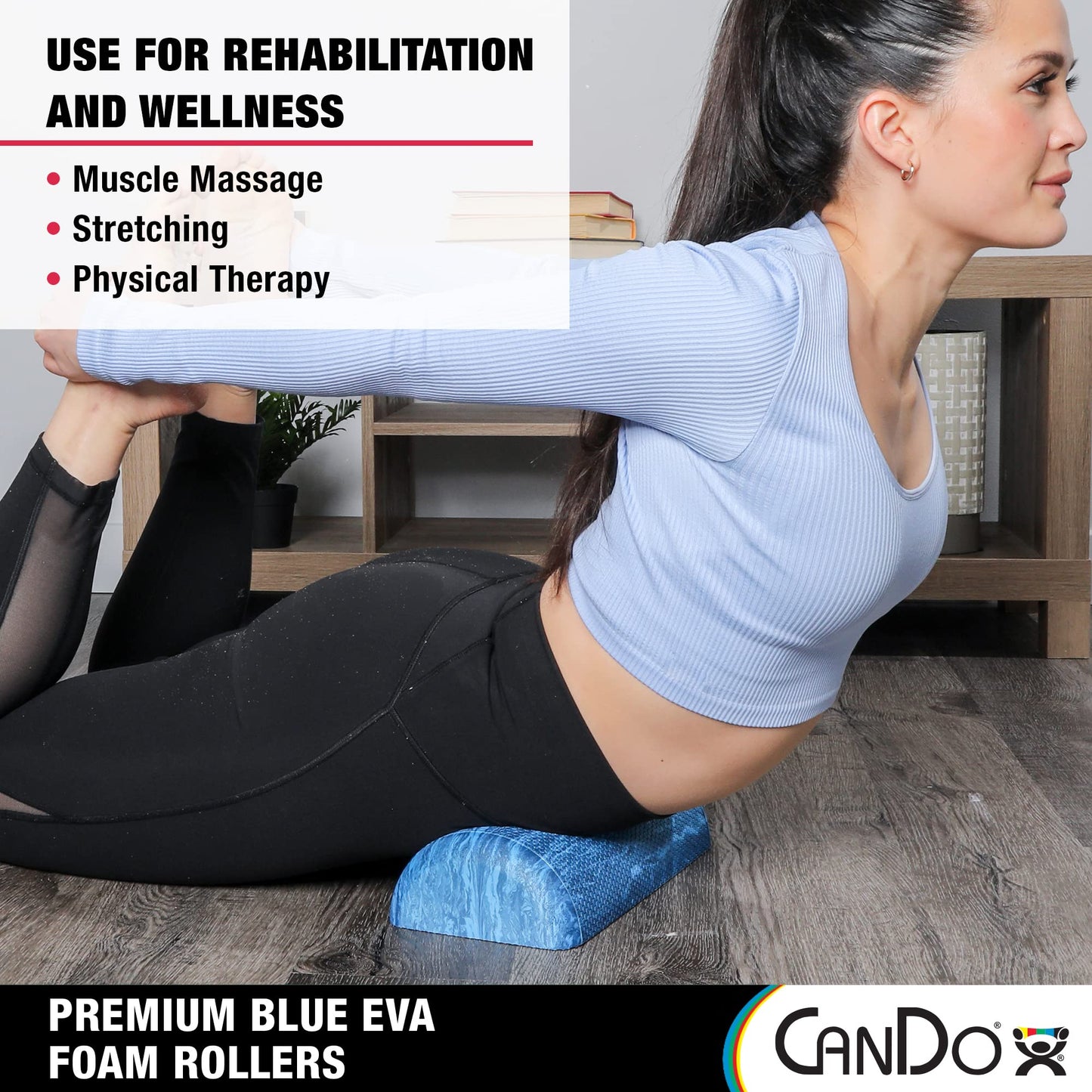 CanDo Blue Marble High Density EVA Foam Roller For Muscle Restoration, Massage Therapy, Sport Recovery, And Physical Therapy. 6" x 36", Half-Round (30-2210)