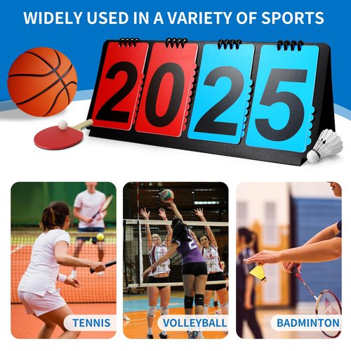 ShYeenei Manual Flip Scoreboard, Portable Multi-Sport Scoreboard Flipper with Detachable Numbers, 4-Digit Counter Score Keeper for Basketball/Baseball/Volleyball/Soccer