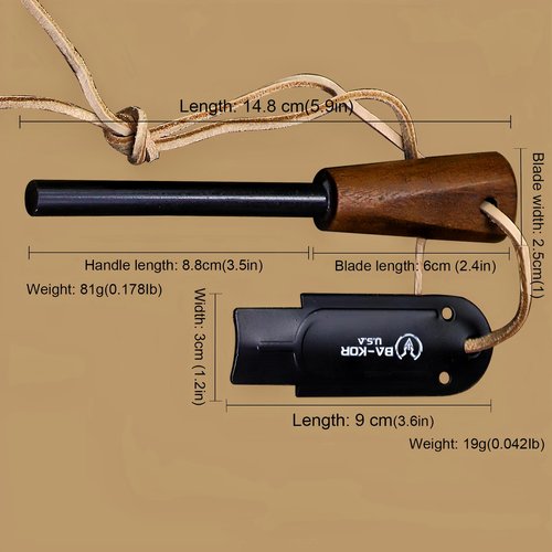 BA-KOR DC53 Full Tang 17.2in Survival Knife with Fire Starter, 5mm Thick Blade, Jungle Fixed Blade with Nylon Handle & Leather Sheath for Hunting, Camping, Bushcraft (Black (17.2in))